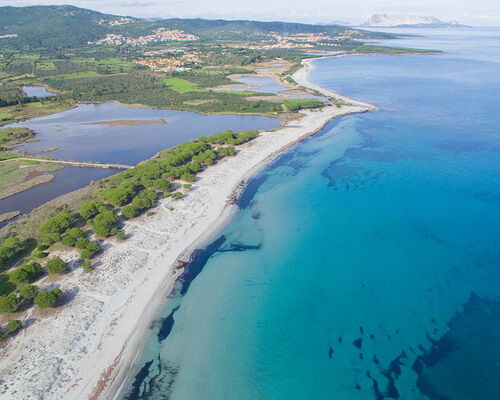 Vogelschaubild auf den Sandstrand in Budoni